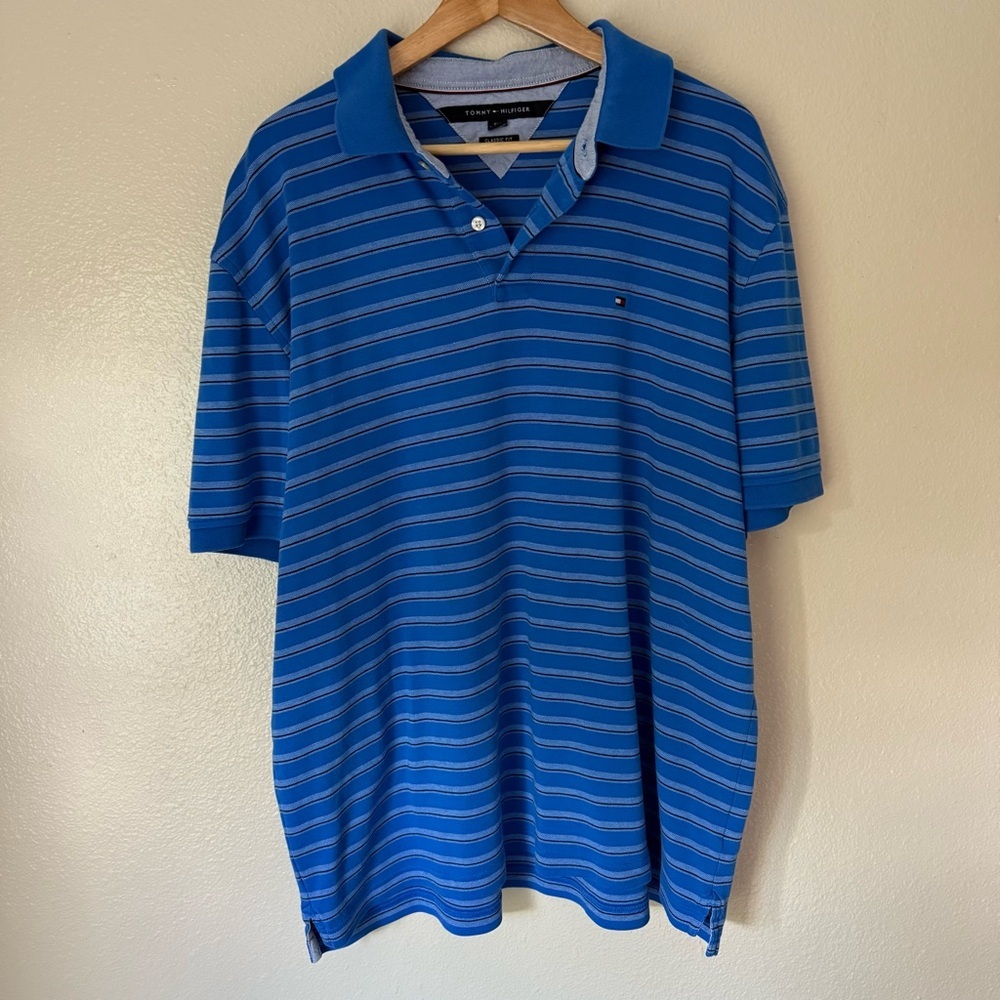 Tommy Hilfiger Men's Polo in Blue and White Stripes